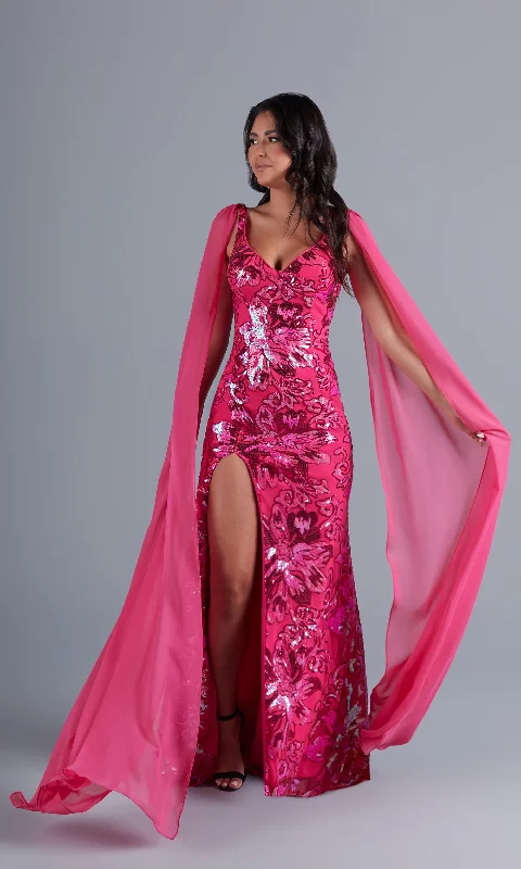 wrap dressLong Sequin Formal Dress with Shoulder Capes