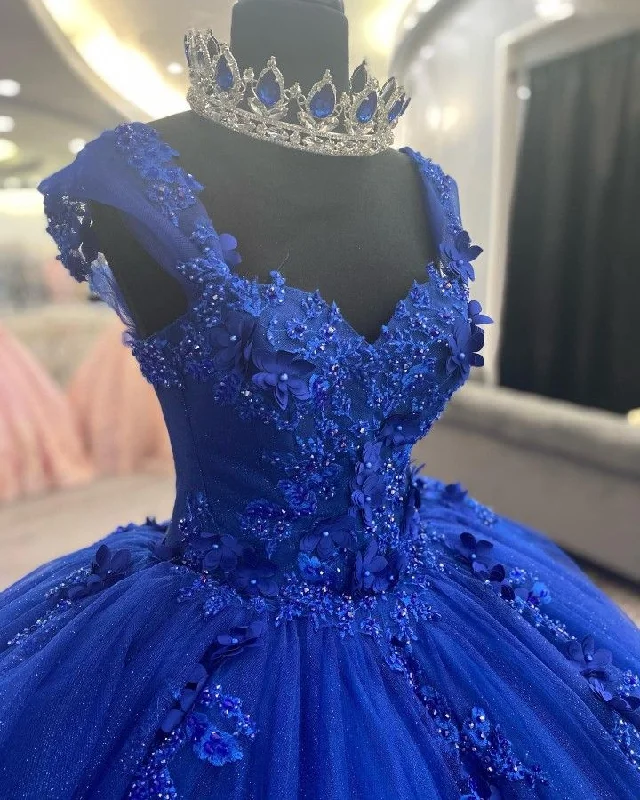 comfy maxi dressRoyal Blue Appliques Tulle Ball Gown,Sweet 16 Dress,Princess Dress,Y2478