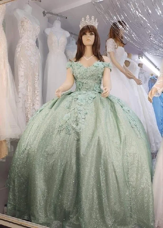 floral dressGlitter Off The Shoulder Ball Gown,Sweet 16 Dress Y2265