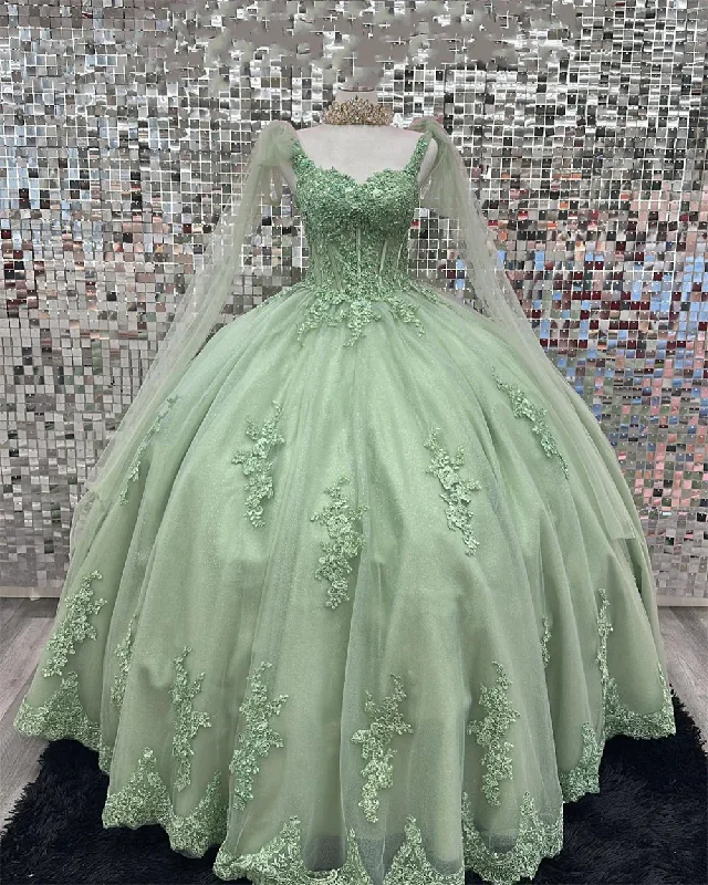 casual summer dressSage Green Quinceanera Dresses,Lace Sweet 16 Dresses Appliques,Sage Green Ball Gown  Y2263