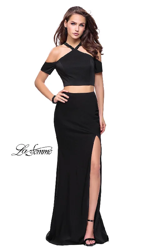 elegant evening dressTwo-Piece Cold-Shoulder Prom Dress by La Femme