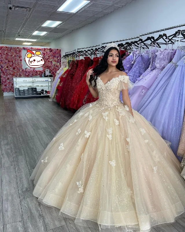 high-waisted dressOff The Shoulder Butterfly Quinceanera Dress,Sweet 16 Dress,Glitter Ball Gown,Y2410