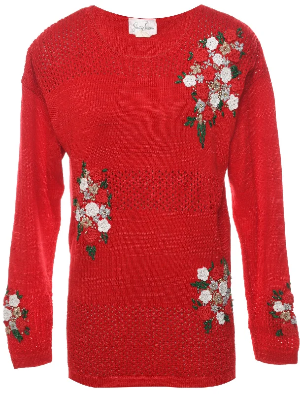 cozy winter coatFloral Christmas Jumper - M