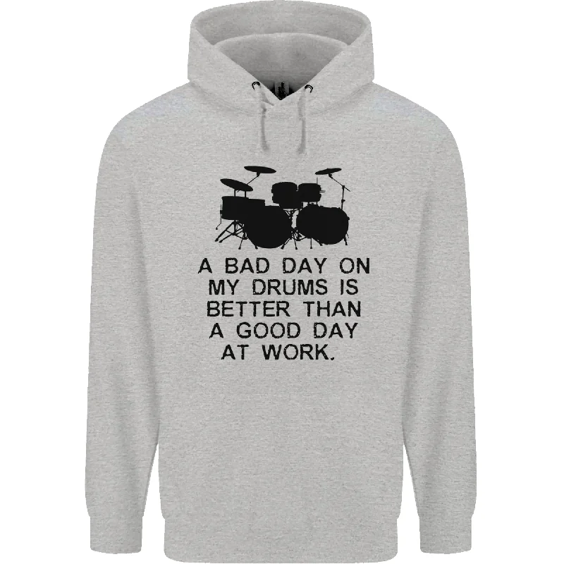 cozy hoodie for cold weatherA Bad Day on My Drums Drummer Drumming Mens 80% Cotton Hoodie