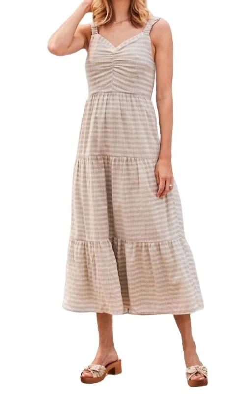 long-sleeve floral dressMirren Gathered Front Tiered Dress In Eucalyptus Shadow Check