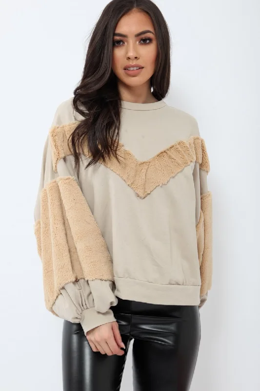 trendy pulloverBeige Jumper with Camel Fur - Lara