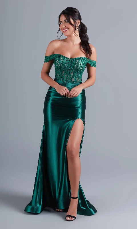 spaghetti strap dressOff-Shoulder Emerald Green Long Prom Dress