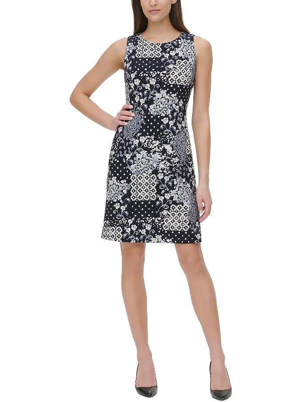 form-fitting dressPetites Womens Printed Boatneck Sheath Dress