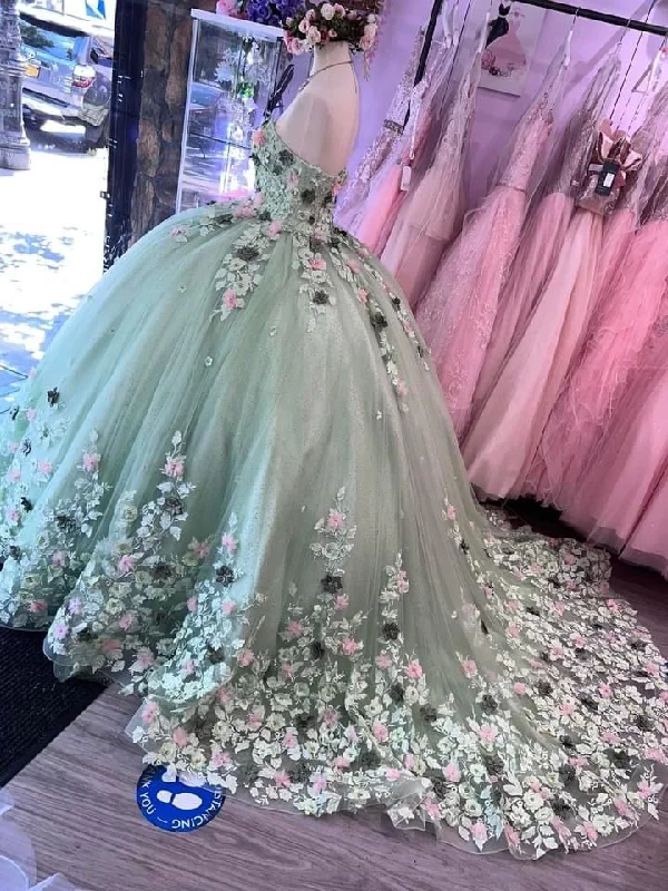 cocktail party dress3D Floral Off Shoulder Ball Gown,Sweet 16 Dress,Quinceanera Dress Y2264