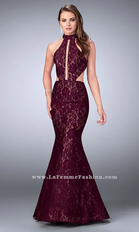 stylish dressLa Femme Long Lace Prom Dress