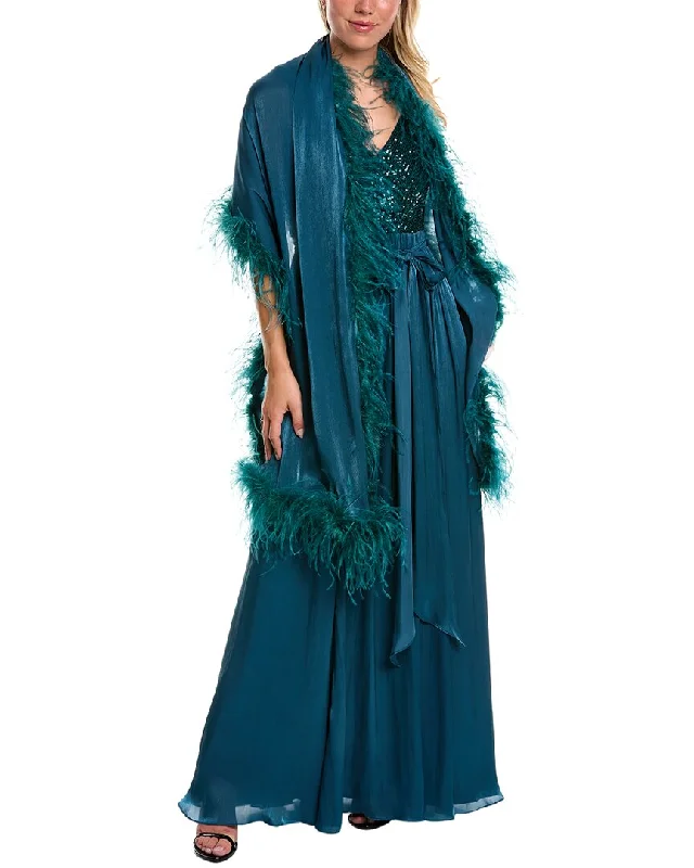 knit dressBadgley Mischka Feather Wrap Gown