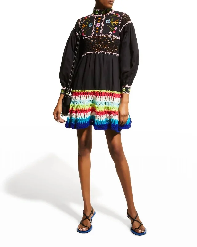 puff sleeve dressScarlet Floral Embroidered Dress In Black Multi