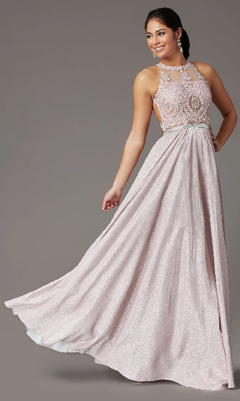 party-ready dressEmbellished-Bodice Long Glitter-Knit Prom Dress