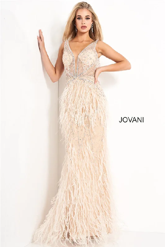 evening dressFeather-Embellished Long Jovani Formal Prom Dress