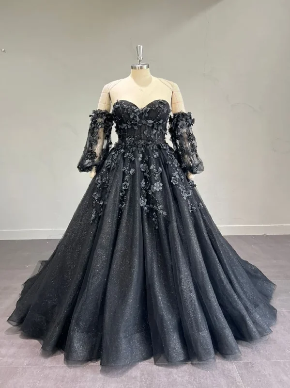 elegant shift dressStunning, Alternative Black Gown, Off The Shoulder Ball Gown Gothic Unconventional Wedding Dress,Y2477