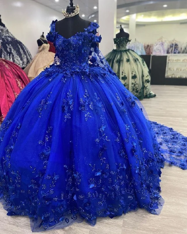 playful dressRoyal Blue Sweet 16 Princess Ball Gown Quinceanera Dresses with Train for Girls Prom Party Evening Long,Y2479