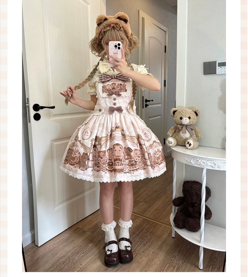 vintage dressAkiyama Future Studio~Cute Lolita Salopette Dress Bear Print