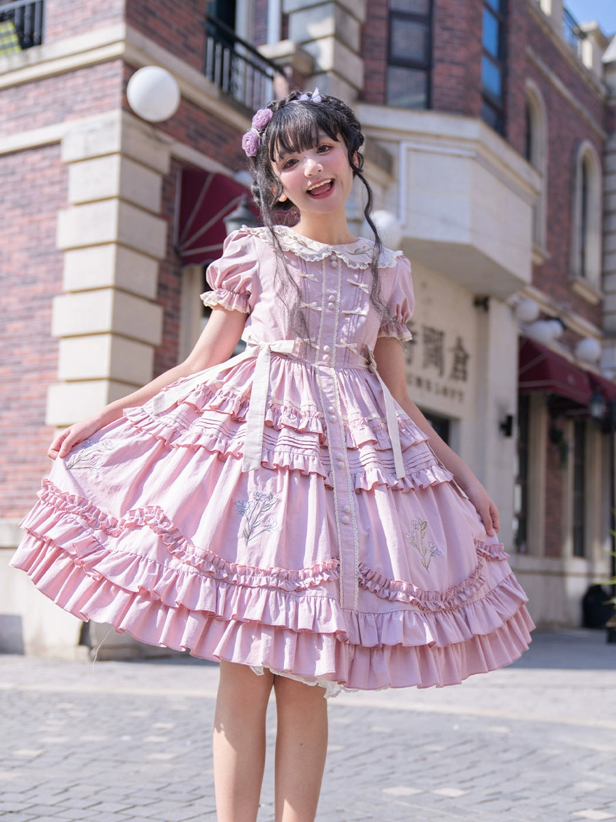 form-fitting dressZhiJinYuan~Iris Poem~Country Lolita OP Dress Iris Embroidery Dress