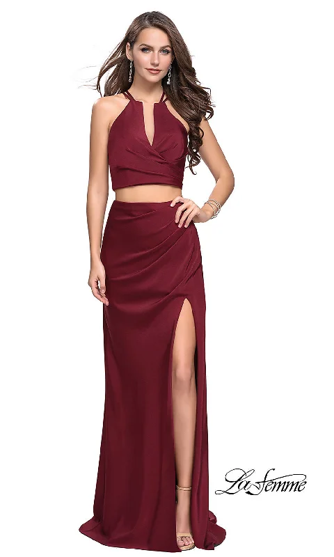 cocktail dressLa Femme Long Two-Piece Prom Dress with Train