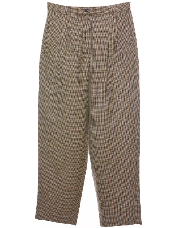 Dogtooth Olive Green & Off-White Tapered Trousers - W30 L29