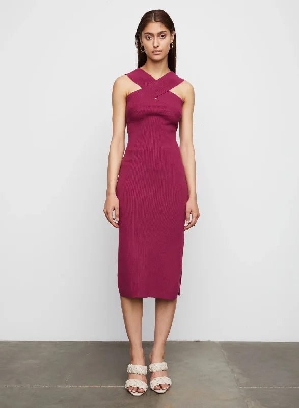 mini dressEdith Sculpted Cold Shoulder Ribbed Knit Dress in Ruby