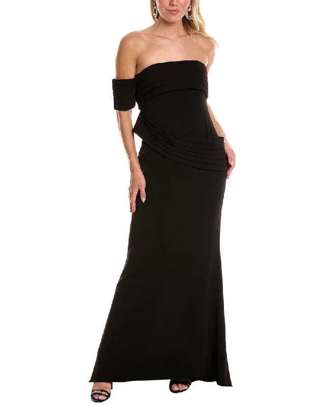 layered dressBadgley Mischka One-Shoulder Gown