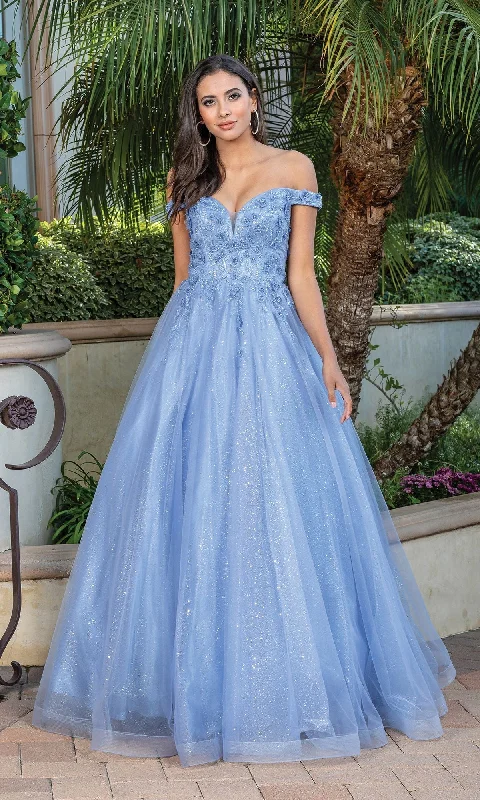 elegant evening dressOff-the-Shoulder Glitter-Tulle Long Prom Ball Gown