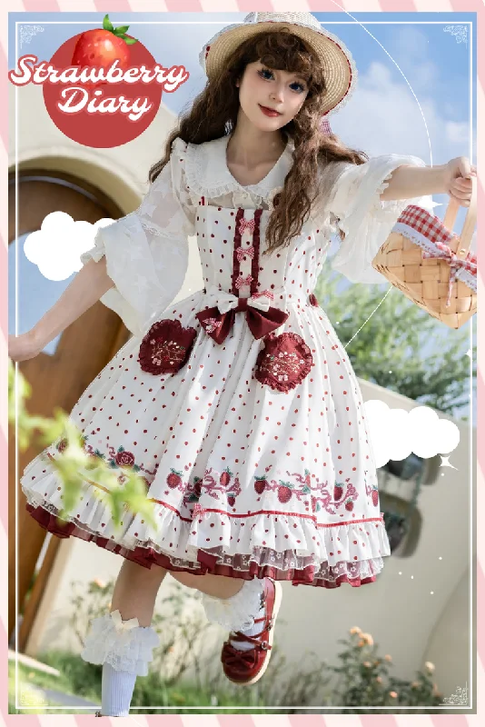 lace dressForest Fluorescent Carps~Strawberry Diary~Sweet Lolita JSK Dress Strawberry Print