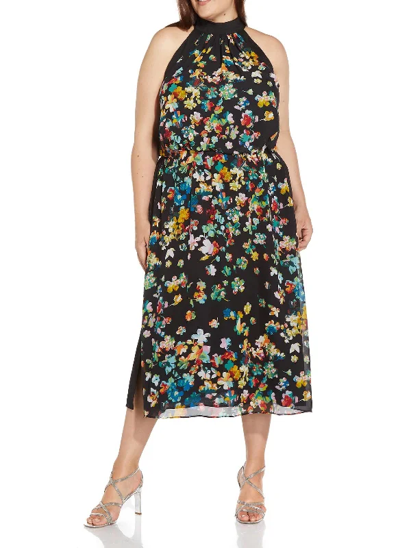 casual day dressPlus Womens Chiffon Floral Midi Dress