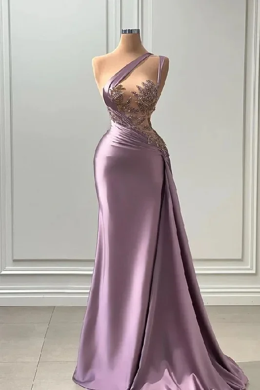 textured dressElegant Long A-line One Shoulder Sleeveless Prom Dress With Appliques,Y2489