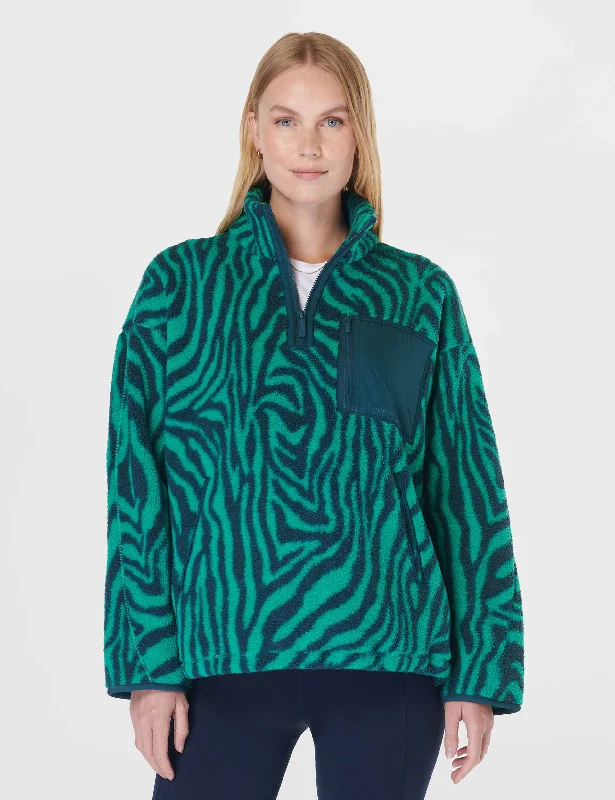 high-end athletic hoodieKarma Fleece Half Zip - Green Abstract Zebra Print