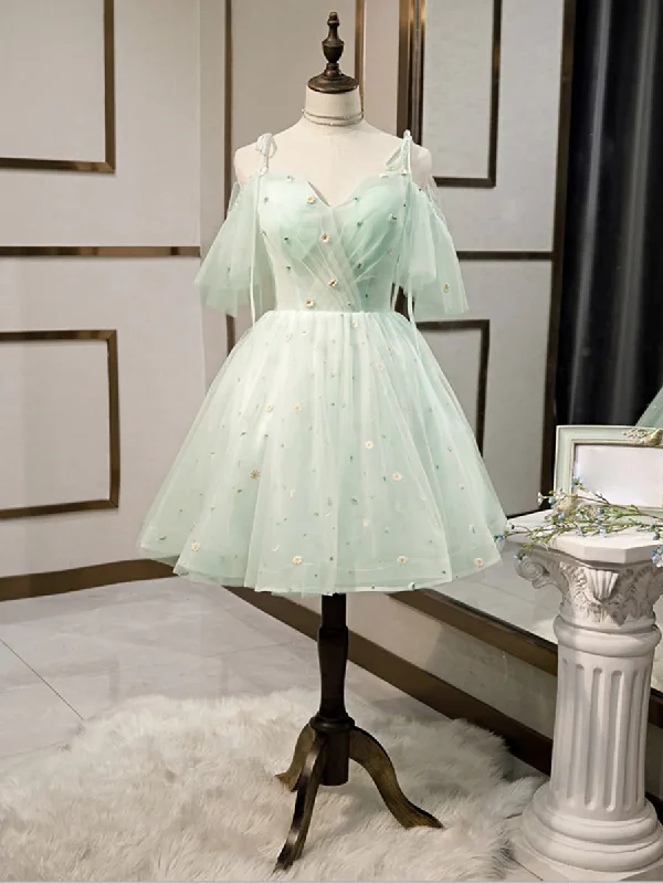 tiered dressSimple Sweetheart Neck Tulle Short Dresses, Puffy Green Homecoming Dresses,Y2409