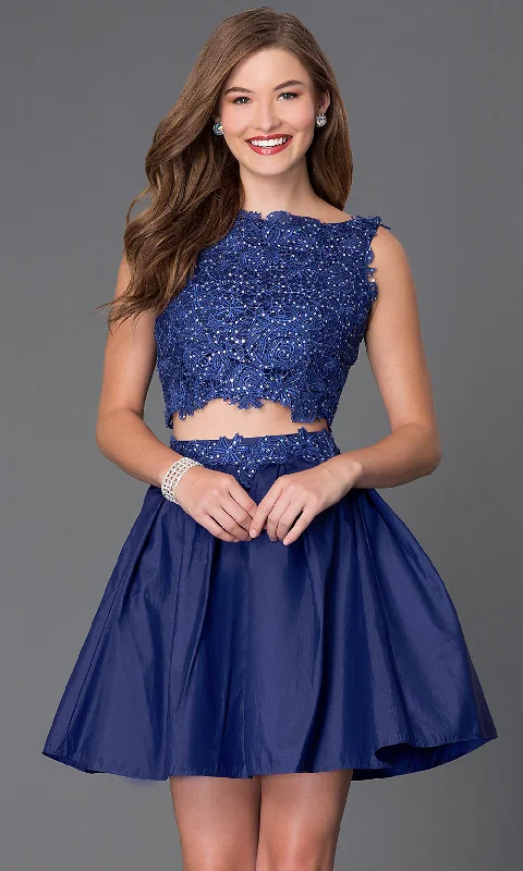 comfy dressShort Two-Piece Party Dress with Lace Bodice