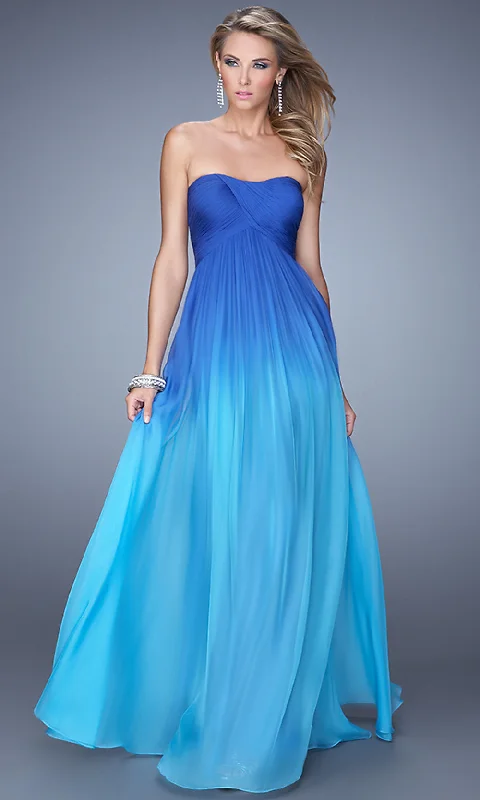 chic shift dressLong Strapless Ombre Prom Dress by La Femme